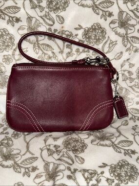 Coach Maroon Leather Wristlet with Hangtag